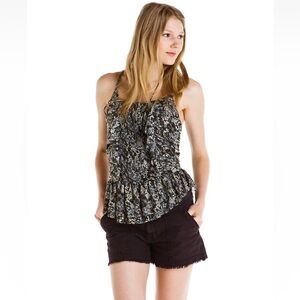 Free People Black Floral Fit & Flare Top - Sz S - Beautiful Smocked Style NWT